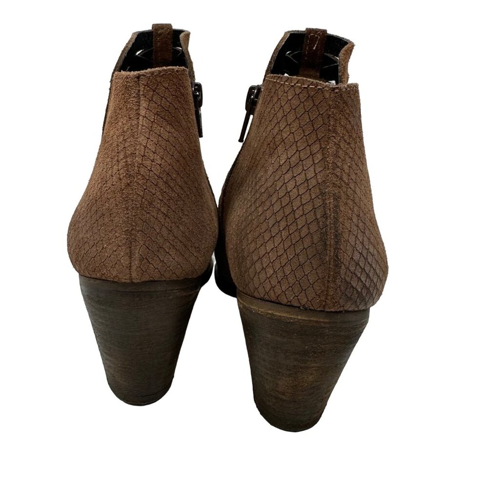 Free People Loveland Ankle Boot Size 39 US 9 Brown Suede Snake Embossed Boho - Picture 7 of 12